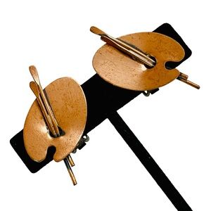 Vintage Signed Original By Robert Copper Painters Palette Clip Earrings